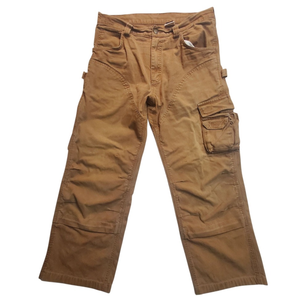 Dakota Carpenter Cargo Pants Canvas Work Brown Pockets Construction Size 34x27